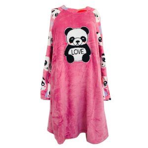 Panda Women Fashion Soft Plush Sleepwear Pajama Nightgown - Pink